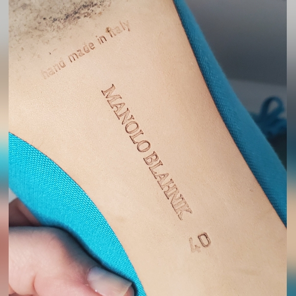 MANOLO BLAHNIK-size 40/10- pumps designer embellished linen in turquoise fabric - Picture 5 of 9